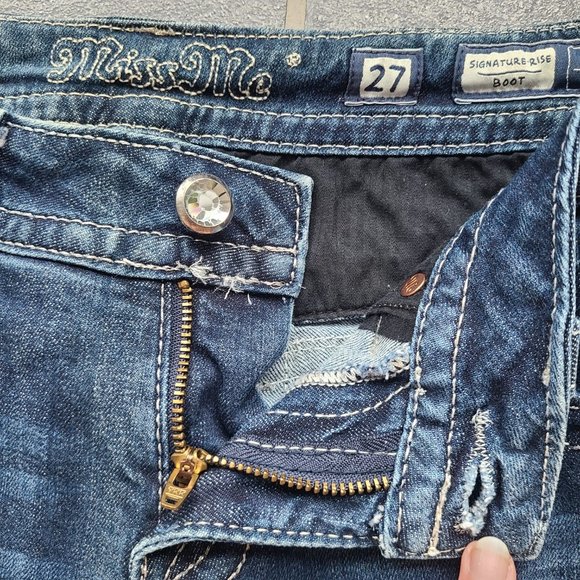 Miss Me Signature Rise Boot Cut Blue Jeans Sequin Western Embroidered Denim 27 - Picture 7 of 13